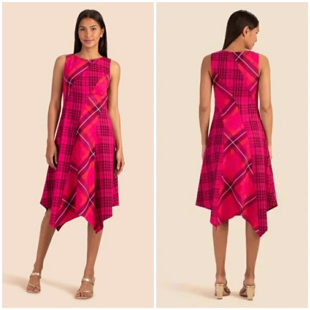 💕TRINA TURK💕 Saturn Dress ~ Aurora Pink Plaid 12 NWT